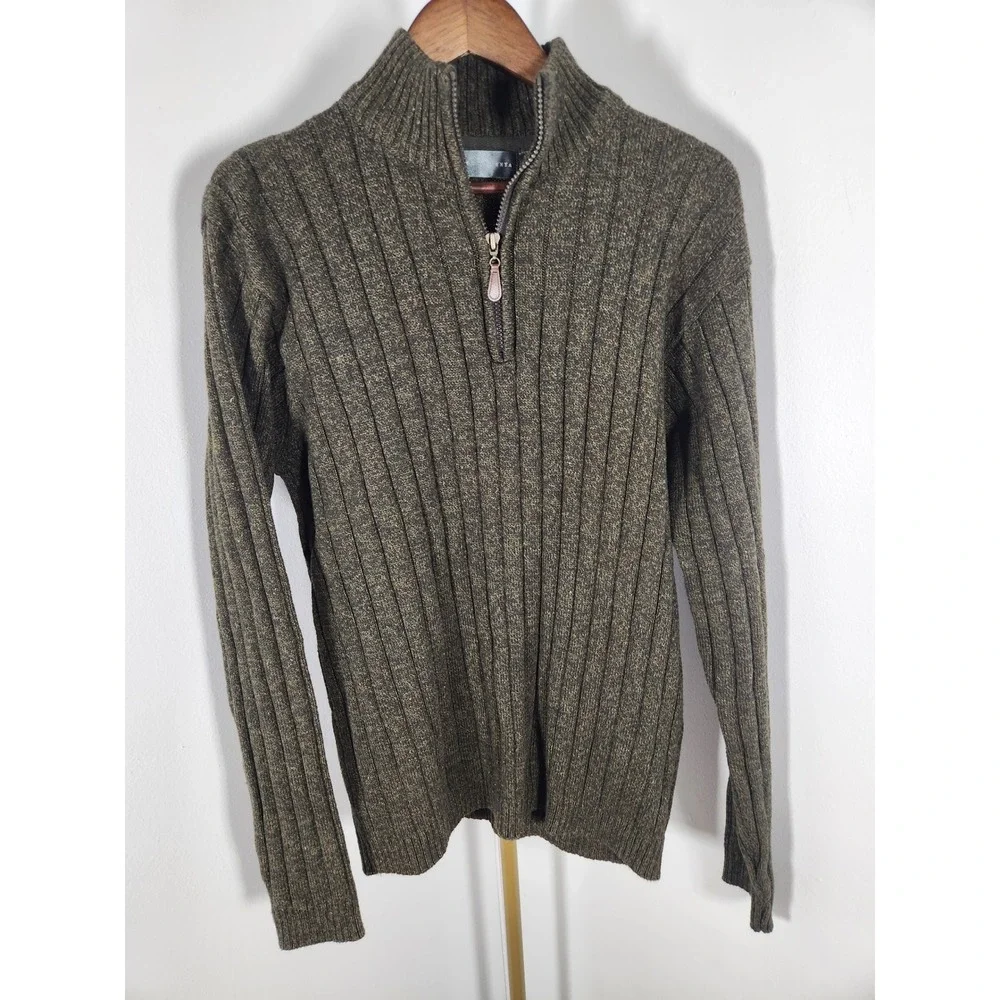 Oscar De La Renta Mens Quarter Zip Dark Gray‎ Knit Sweater Size XL